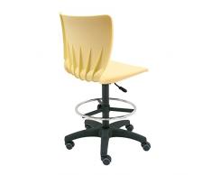Taburete Giratorio de Trabajo o Estudio Mono Carcasa de Polipropileno Flexible Resistente y Fácil Limpieza con aro Reposapiés Cromado y Ruedas de Parquet Incluidas - Color Beige