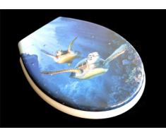Asiento de inodoro con tapa (duroplast, tapa de bajada lenta, extraíble para la limpieza), diseño con dibujo de tortuga
