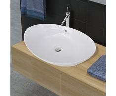 vidaXL Lavabo Ovalado Agujero Grifo y Desbordamiento Cerámica Blanco Lavamanos