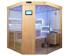 Cabina de Sauna Sauna Completo saunen Madera Maciza tradicional Sauna de video Sauna Agnetha 180 x 180 cm bioofen Blanco Mármol