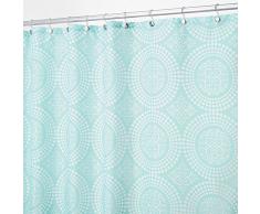 InterDesign Medallion Cortina de baño textil | Cortina para baño de 183 cm x 183 cm para bañera y plato de ducha | Cortina de ducha de círculos fácil de limpiar | Poliéster menta