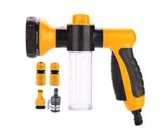 Manguera de jardín Boquilla-pistola de riego multifuncional de espuma agua-8 ajustable patrones, built-in dispensador de jabón, ahorro de agua-ideal para lavado de coches, riego del césped, amarillo