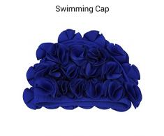 Haofy Gorro de Baño para Mujer, Gorros de Natacion de Flores Pétalos Sombrero Elegante para Mujer y Muchaschas(Azul)