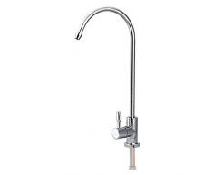 1/4inch Grifo giratorio de acero inoxidable del grifo de una sola manija plateado giratorio 360 ° con filtro de agua potable para el cuello de ósmosis inversa