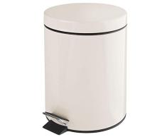 mDesign Cubo de basura con pedal – Contenedor de residuos de metal de 5 litros con tapa y cubo plástico extraíble – Para cosméticos o como papelera de baño, cocina u oficina – crema
