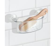 InterDesign Power Lock Cesta para ducha, estante de baño de plástico con fuertes ventosas, transparente