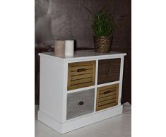 Rebecca srl Mesita de noche Cajonera 4 Cajones Madera Blanco Estilo vintage Dormitorio Salón (COD.1486)