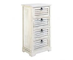 Rebecca Mobili Cajonera pequeña, Mueble Auxiliar baño, 4 cajones Blanco, Madera de paulonia, Shabby Chic, para Dormitorio y baño - Medidas: 81 x 42 x 29 cm (AxANxF) - Art. RE4554