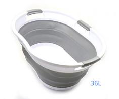 SAMMART 36L Plegable Cesta de lavandería de plástico con 3 manijas-Contenedor de Almacenamiento Plegable Plegable-Tina de Lavado portátil-Cesta de Ahorro de Espacio/Capacidad de Agua 27L (Gris)