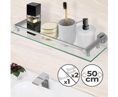 Estante de Vidrio para Baño - Templado y Rectangular, 50x14cm, con Soporte de Aluminio para Montaje en Pared - Organización y Almacenaje del Lavabo