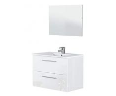 Miroytengo Mueble baño Aseo suspendido con Espejo Blanco Brillo 2 cajones con Cierre Progresivo y Tiradores Modernos para Lavabo 80x45x57 cm NO Incluye LAVAMANOS