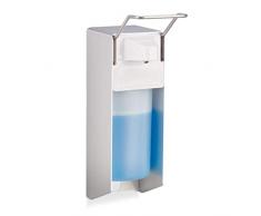 Relaxdays, Blanco, 28 x 8 x 15 cm Dispensador Jabón 500 ml para Pared, Plástico-Metal