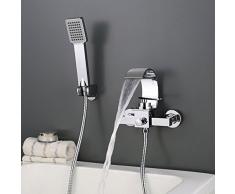 UHM moderna bañera de hidromasaje de latón cascada grifo de llenado con ducha de mano cromado