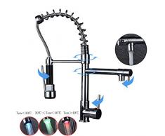 Saeuwtowy Cromo Grifo de Cocina LED 360 Grados de Rotación de Caliente y Fría Grifería de Cocina Grifo Cocina Extraíble Lavabo Con Caño Giratorio Grifería Fregadero Monomando