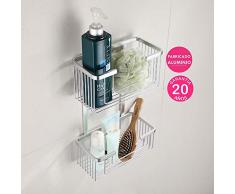 Kibath 1 Cesta Porta Rectangular Doble GAL para baño o Ducha para Colgar. Portageles para Botes de Gel, esponjas o champú, Cromado