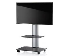 VCM Soporte vertical para TV "Bilano plata" con estante cristal negro incluidas ruedas