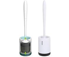 KZGRIT Escobilla de Baño y Soporte, Diseño Moderno, Escobillero WC con Cepillo de Silicona Suave y Soportes de Secado Rápido(Piso, Blanco)