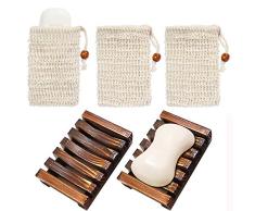 Chefic 2 Paquetes Jabonera Jabonera de Madera Natural bambú Bandeja de jabón para Ducha