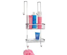 mDesign Estantería de ducha para colgar sobre la mampara – Práctico colgador para ducha de acero resistente sin taladro – Cestas metálicas con ventosas para los accesorios de ducha – plateado