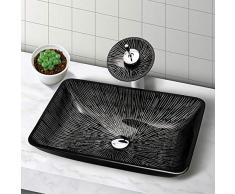 Gimify Lavabo Sobre Encimera Moderno Vidrio Templado baño Rectángulo Lavabo Negro, 56 x 36 x11cm