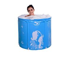 Bathtub Bañera para niños Adultos, Plato de Ducha Aislado portátil Engrosado, bañera Independiente con Soporte Plegable, bañera de hidromasaje (Azul)