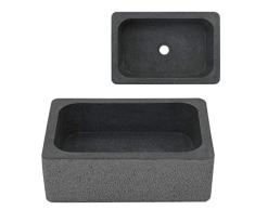 vidaXL Lavabo de Piedra de Río Negro 45x30x15 cm Sanitario Baño Servicio Hogar Piedra Natural
