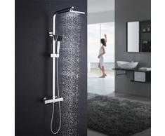 Auralum Columna de Ducha Termostático, Set de Ducha Termostatica Ronda con Rociador Ducha, Mano de Ducha