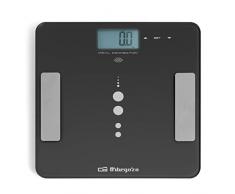 Orbegozo PB 3010 - Báscula de baño bluetooth, conexión Android e iOS, memoria hasta 12 personas, capacidad máxima 180 Kg, plataforma de cristal templado