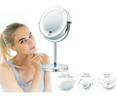 Beurer BS55 - Espejo maquillaje con luz, luz LED brillante (18 LEDs), espejo pivotante, encendido con sensor táctil, 1 cara vista normal, 1 cara visto aumento (x7), acabados cromados