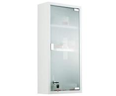 HOMCOM Botiquín Medicina Armario de Medicamentos de Primeros Auxilios para Colgar en la Pared Incluye Cerradura con Llave y Estantes en su Interior 27x12x57 cm Puerta de Cristal