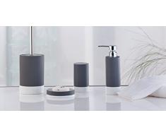 axentia Florenz – Escobillero para baño, Accesorio Decorativo de baño, escobilla con Soporte Redondo de cerámica, Material plástico engomado, Aprox. 10,4 x 10,4 x 42,2 cm, Color Gris