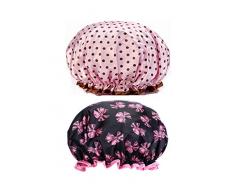 ZARRS Gorros de Ducha Reutilizables,2 Pack Impermeables Gorro de Baño Doble Capa Mujeres Gorros de Pelo Elásticos para Dama Mujer Ducha SPA Salon