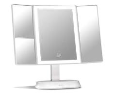 Fancii Espejo Maquillaje con Luz y Aumento 5x y 7x, Espejo de Mesa Cosmético con 40 Luces LED Naturales Regulables, Pantalla Táctil, USB o Batería y Soporte Ajustable (Sora)