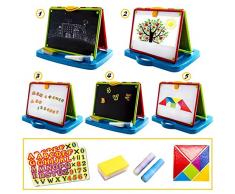 deAO Tablero Artístico con Pizarra 2en1 Vuelta y Vuelta – Set Pizarra de Tiza y Pizarra Magnética Blanca Portable Incluye Tizas e Imanes - Actividades Creativas Infantiles