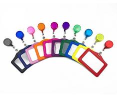 i-Sure - Soporte para tarjetas identificativas de identificación, 10 unidades, de piel sintética, con carrete retráctil (Horizontal)