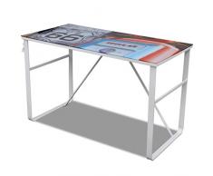 UnfadeMemory Mesa de Escritorio Moderno con Superficie de Vidrio Templado,Mesa de Oficina,Mesa de Ordenador,Decoración de Estudio Dormitorio o Oficina,120x60x75cm (Diseño Único Imprimido)