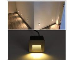 8pcs LED Escaleras Aluminio 230 V 3 W Cristal apliques luz escaleras con cajetín Escaleras Luz Lámpara de pared IP65 (Grau Rahmen-warmes Weiß, 8pcs)