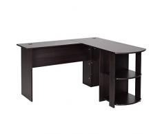 HomCom Mesa de Ordenador PC Escritorio para Oficina Hogar Tipo Esquinera Forma L con Estantes Negro - 136.2x130.4x72cm