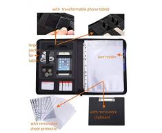 Carpeta Portadocumentos A4 con Cremallera,Carpeta Agenda Organizador Oficina A4 con la carpeta del anillo Portafolio Padfolio de piel A4 Tablet Titular Carpeta de Conferencias de Negocios(negro)