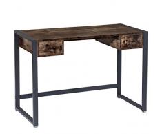 BOTONE Práctico escritorio, mesa de ordenador con dos cajones lisos con aspecto rústico de madera y robusto marco de metal negro; perfecto para oficina en casa, estudio (110x50x77cm)