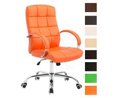 CLP Silla de Oficina Mikos en Cuero Sintético I Silla Ejecutiva Regulable en Altura I Silla de Escritorio con Ruedas I Color: Naranja