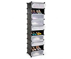 SONGMICS Estantería por Módulos, Organizador de Zapatos, Zapatero con 10 Estantes, 48 x 36 x 173 cm, Resistente al Polvo, Color Negro LPC10H