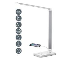 Lacmisc Lámpara Escritorio LED, Lámparas de Mesa USB Regulable (5 Modos,10 Niveles de Brillo,Temporizador de 30/60min) Lámpara de Mesa,Lámpara de Oficina para Leer,Estudiar,Relajamiento… (Plata)