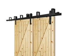 228cm(7.5FT) Kit de guía para puerta corredera Bypass Ferretería Polea de Rail suspendida sistema de puerta interiores en madera granero armario cuarto de, negro