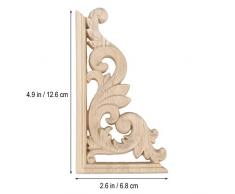 SUPVOX Tallado en madera Eslabón de la esquina Onlay Adornos de madera sin pintar Apliques Estilo europeo Puerta Gabinete Decoración 4 piezas (13 * 7cm)