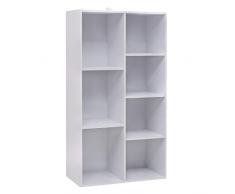 WOLTU Estantería para Libros Estantes de Piso Estantería de Exposición Estantería de Pared con MDF, Blanco, Estante para Oficina Gabinete para Archivos, 7 Compartimentos, 60x30x108cm SK004ws