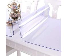 YEARLY Cristal Transparente Manteles De Mesa, Impermeable PVC Manteles Gruesas Aceite-Prueba Vidrio Blando Escritorio Clip De Dinero Almohadilla Transparente Multiusos Mat-a 80x140cm(31x55inch)