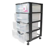 Cajonera Wagon de plástico negro 4 cajones con ruedas 68 x 38 x 39 cm