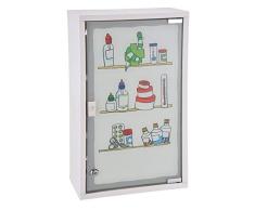 Gabinete de medicina de metal blanco con cristal esmerilado y estampado multicolor con cerradura y aspecto atractivo