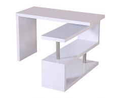 HOMCOM Mesa de Ordenador Mesa Despacho Reversible para Hogar Escuela y Oficina 2 Estantes 187,5X 50 x76,1cm Madera Blanco